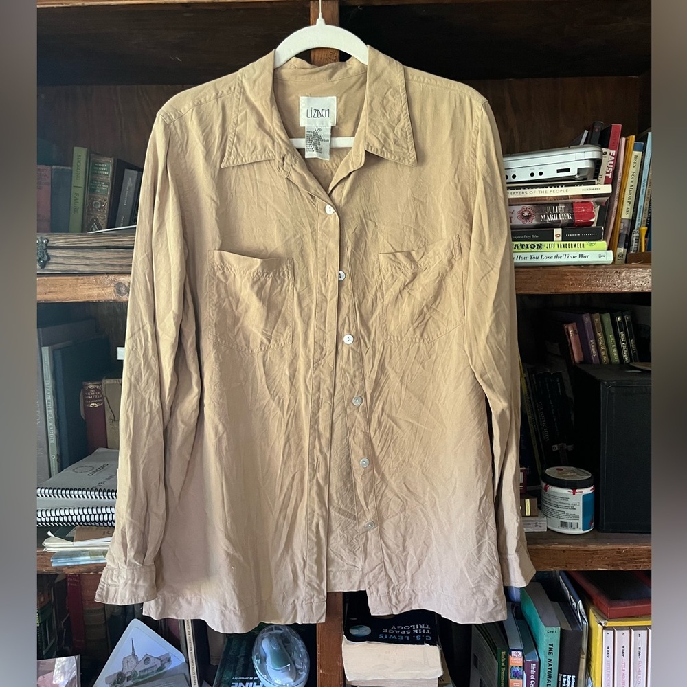 Silk Tan Button-Up Shirt